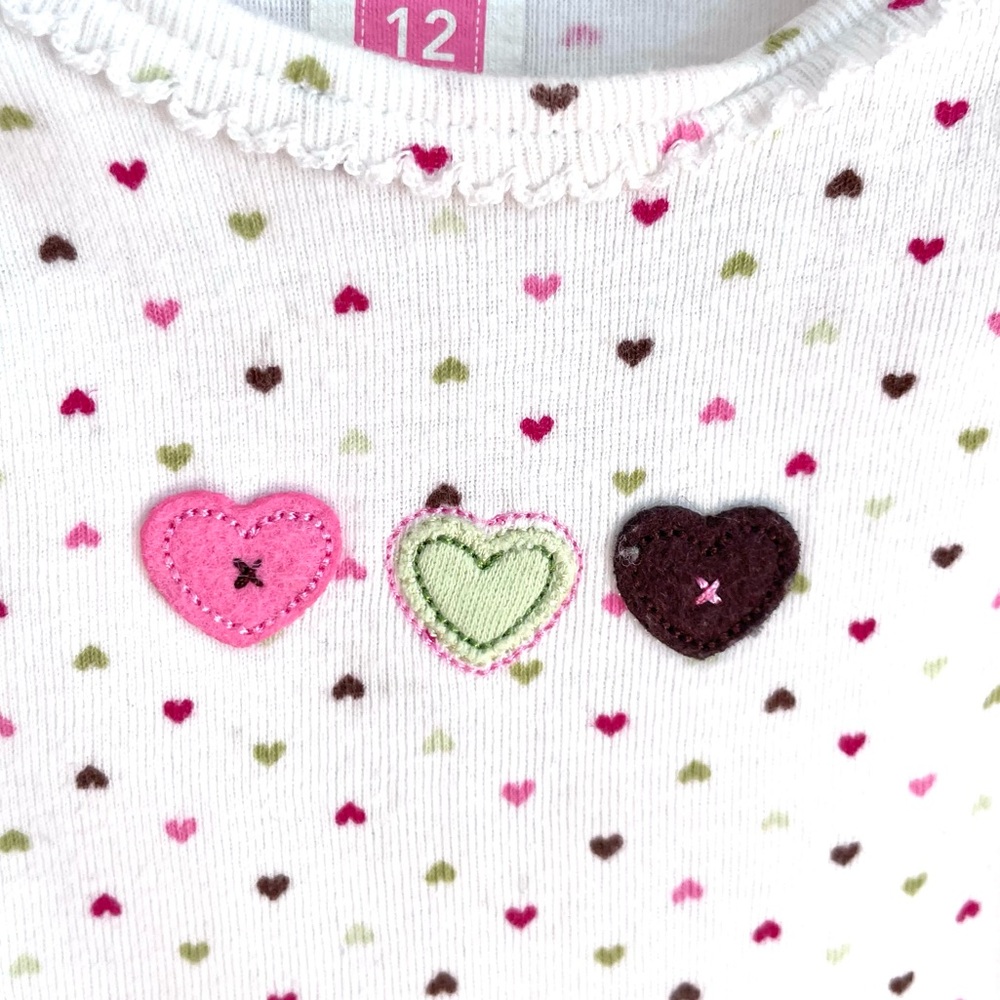 10/$20💥Carter's Hearts Print Onesie Bodysuit, White Pink Green, Short Sleeves